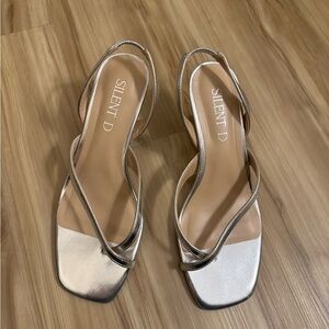 Anthropologie Silver Slingback Kitten Heels